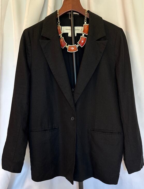 Treasure & Bond Jackets & Blazers - Treasure & Bond Linen Blend Boyfriend Blazer Black XS + Bonus Necklace Career